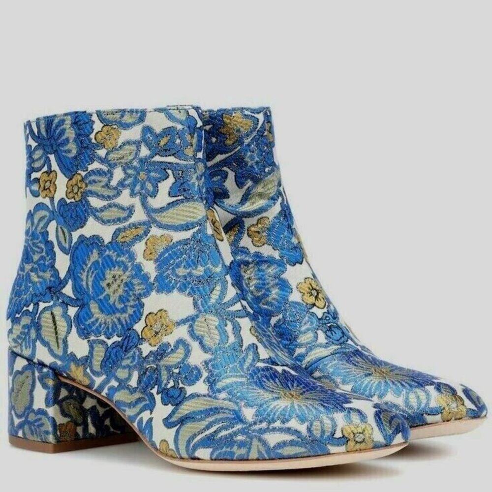 TORY BURCH SHELBY BROCADE BLUE MULTICOLOR 6.5 BRAND NEW WITH STICKER TAGS BOOTS